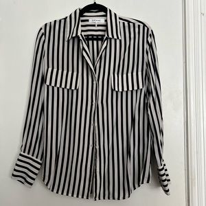 Frame 100% silk black and white striped button up